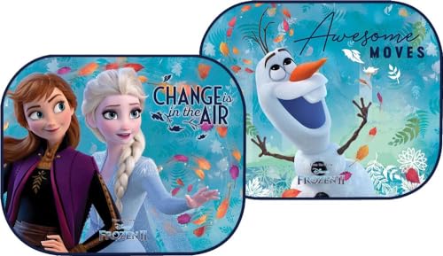 Pair of Frozen II Elsa, Anna and Olaf Car Side Sunshades - Official Disney Graphic Sun Protection for Girls