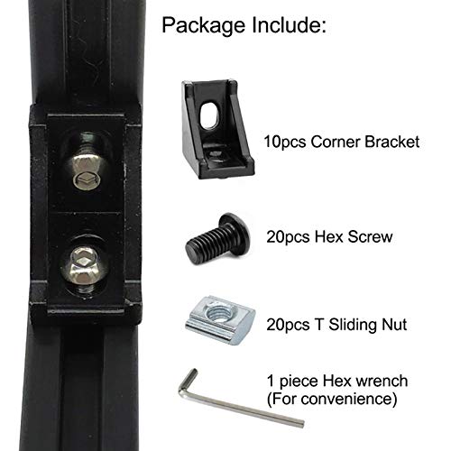 10 Sets 2020 Aluminum Extrusion T Slot Corner Bracket 20 Series Extruded Hardware 90 Degree Right Angle Connector with M5 Bolts Nuts for 20/20 2040 T V Slot Black Aluminum Profile