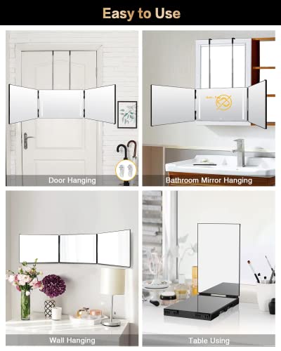 3 Way Mirror For Self Hair Cutting With Lights, Rechargeable 360 Trifold Barber Mirrors Led Makeup Mirror, Light Up Mirror To See Back Of Head, Diy Haircut Tool Are Good Gifts For Men Women (With Led) #TOP4