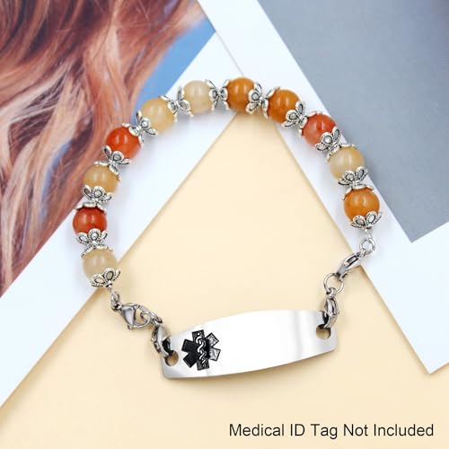 Image of Interchangeable DIY Semi-Finished Medical Alert Bracelet - 8mm Natural Stone Bead Adjustable Dual-Use Bracelet - YA5062