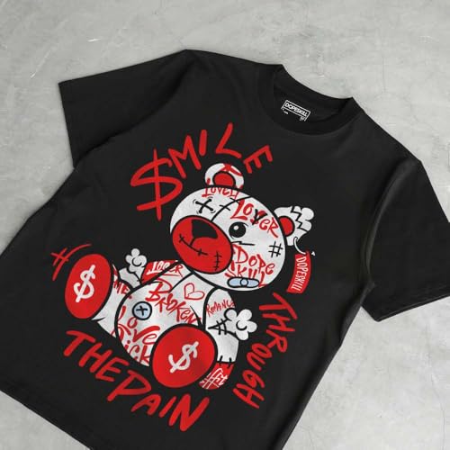 Image of DopeSkill Graphic Tee Cherry 11s Red Streetwear Hip Hop Men's T-Shirt Sneaker Colour Matching Shirts Smile Through The Pain (White - M), Medium