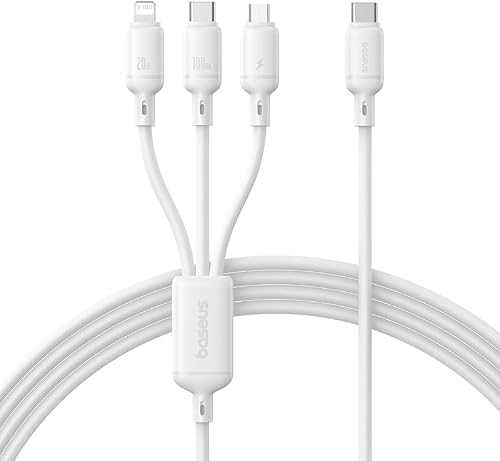 Baseus Silky 3 in 1 Fast Charging Cable USB-C to Micro USB, Lightning and USB-C, 100W PD, 480Mbps Data, Overcharge Protection, Soft TPE, Aluminium Alloy Connectors, 1.5m, Moon White