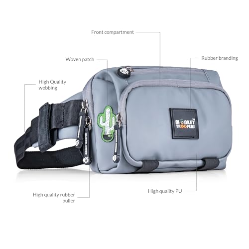 Image of MONKEY TROOPERS Spee Bikers Crossbody Bag for Men & Women, Grey | Lightweight, Water Resistant, Mounts on Bike Tank, Handle, Touch-Sensitive Mobile Pocket, Key Hook, Quick Pockets Waist Bag