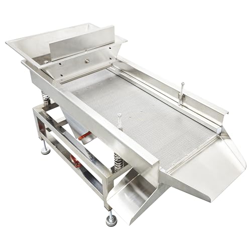 TECHTONGDA Straight Vibrating Sieve Screen Shaker Electric Linear Sifter Machine Stainless Steel One Layer Two Motors 2mm Round Hole Screen Size 11.8×31.5inch 110V