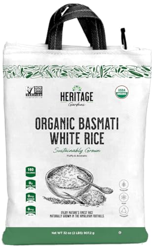 Heritage Gardens Organic White Basmati Rice 32 oz (2 lb) – Extra Long Grain, Non-GMO, Gluten Free, Low-Arsenic, Fluffy & Non-Sticky – Himalayan Grown Premium Basmati image 3