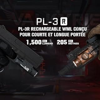 OLIGHT PL-3R Valkyrie Lampe Tactique 1500 Lumens Max 205M Rechargeable Deux Modes d'Éclairage Compactible avec Rail GL et Picatinny Ideal pour Chasse Noir
