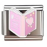 NOOFNO Italian Bracelet Charm,9mm,Pink Heart Open Book,Color > Purple