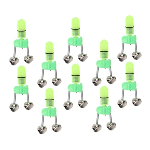 KOMBIUDA 10 Piezas luz de Campana bajo Noche Alicates Neto Green Lights greenlights Fishing Rod Alarma de caña de Pescar indicador de Pesca Campana de Pesca Nocturna el plastico