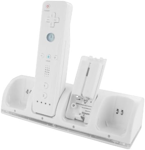 USB Powered Charging Station Dock Stand and 4 Batteries for Nintendo Wii, White, 12