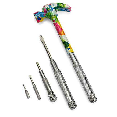 Image of ENKAY - 6 in 1 Floral Hammer and Screwdriver, Multifunction Claw Hammer Tool with Flower Print (Pattern 1)