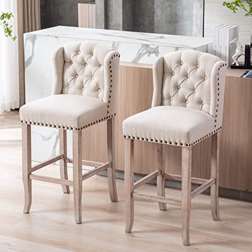 DUOMAY-Classic-Tufted-30-Inch-Bar-Stools-Set-of-4-Linen-Upholstered-Counter-Chairs-with-Back-Armless-Barstools-Breakfast-Stools-WSolid-Wood-Legs-for-Kitchen-Island-Lounge-Pub-Bar-Beige DUOMAY Classic Tufted 30 Inch Bar Stools Set of 4 Linen Upholstered Counter Chairs with Back Armless Barstools Breakfast Stools WSolid Wood Legs for Kitchen Island Lounge Pub Bar Beige