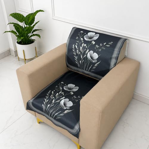 Image of Homerz Premium Waterproof Jasmine Joe Sofa Seat Cover - Floral Printed Sofa Protector | Non-Slip, Washable & Durable Sofa Protector (Grey, 1 Seater with Back)
