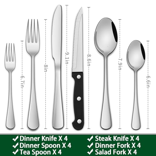 image for Dehov 24-Piece Silverware Set with Steak Knives,Flatware Set Service f