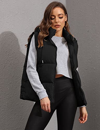Tanming Black Puffer Vest Women Zip Up Lightweight Sleeveless Winter Outerwear Vests with Hood3