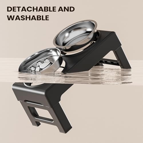 Gamelle surélevée chat double réglable : distributeur grande capacité intérieur et extérieur - 5