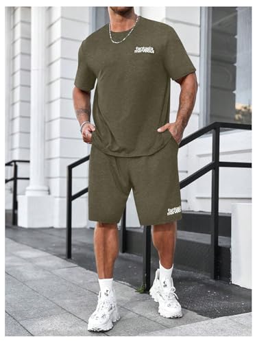 Men's Big and Tall Two Piece Tracksuit Letter Print Short Sleeve T Shirt Track Shorts Set4