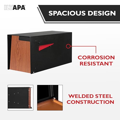 image for Ilyapa Modern Mailbox Post Mount - 21x8x10 Inch Black Modern Mailboxes