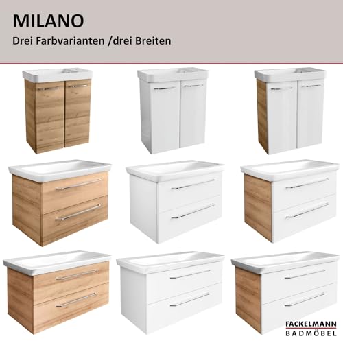 FACKELMANN Waschtisch-Unterschrank Milano/Badschrank mit Soft-Close-System/Maße (B x H x T): ca. 100 x 49,5 x 48 cm/Waschbeckenunterschrank mit 2 Schubladen/Korpus: Weiß/Front: Weiß