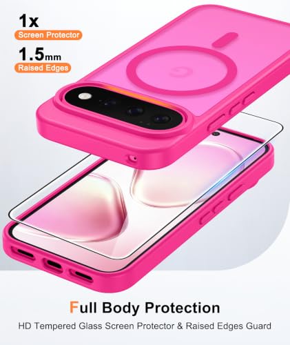 Image of FNTCASE for Google Pixel 11 / Pixel 11 Pro Case: Compatible with MagSafe | With Screen Protector, Translucent Magnetic Back, Military Grade Drop Protection, Matte Shockproof Phone Cover, Hot Pink