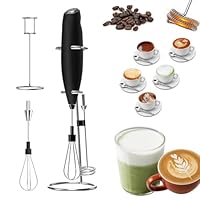 Mini mixer, Mixer portatil Com Suporte E Misturador Duplo RemovíVel – 2 em 1, Misturador de bebidas, Espumador de leite, Adequado Para Café, Latte, Matcha, Chocolate Quente, Preto