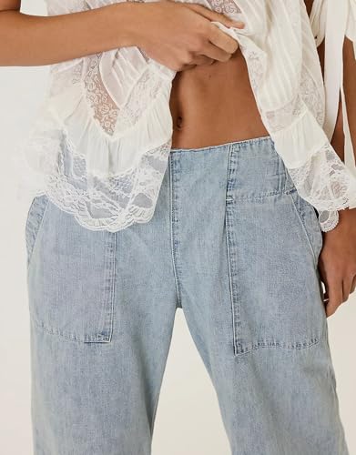 SCOFEEL Women's Pull On Denim Pants Wide Leg Elastic Waist Jeans Casual Loose Fit Baggy Trousers with Pockets2