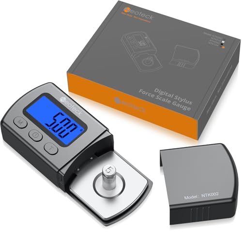 Neoteck Digital Turntable Stylus Force Gauge 0.01g/5.00g with Blue LCD Backlight Turntable Stylus Pressure Gauge with 5g Weight & Leather Case Accurate Tracking for Tonearm Phono Cartridge-Grey