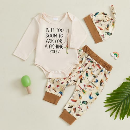 Image of Amnnchya Newborn Baby Boy Clothes Fishing Short Sleeve Romper Shirt Tops Pants Summer Spring Outfits Cute Hat Set