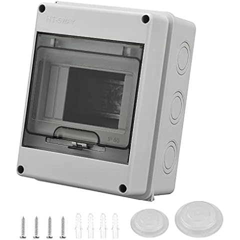 Surface-Mounted Distribution Box, IP65 Waterproof Fuse Box Surface-Mounted with Door, 1 Row for 5 Modules, Surface-Mounted Distributor, for Garden or Outdoor Use, Conforms to Wet Room Standard Cover