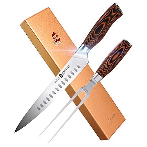 TUO Tranchier Set 2 Stück, inkl. 1x Fleischgabel & 1x Fleischmesser, Tranchiermesser mit Gabel aus X50CrMov15 deutschem Edelstahl Cover