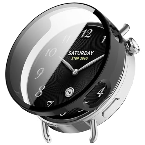 Funda rígida para Xiaomi Watch S4 de 41 mm con protector de pantalla, funda protectora de policarbonato duro a prueba de golpes antiarañazos con vidrio templado (negro)