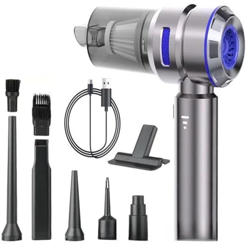 ポータブルカー用掃除機、3段階調節可能なブラシレスモーター、高吸引掃除機/ブロワー/充電器/ポンプ、6000mAh充電式ハンディ機 コードレス 車内・家庭・オフィス・ペットの毛用 Silver-blue