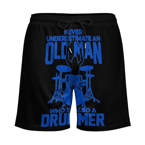 Old Man Drummer Quick Dry Mens Swim Trunks Swimming Beach Board Shorts with Pockets Workout Gym4