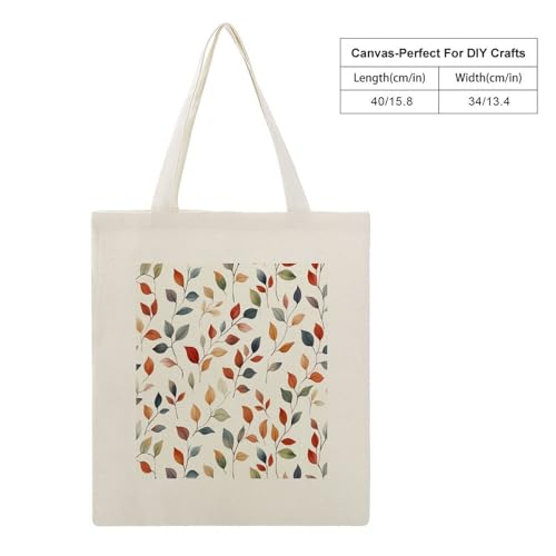 Orange Blue Watercolor Leaves Canvas Tote Bag Fall Leaves Reusable Shoulder Tote Bag for Shopping, Gym2