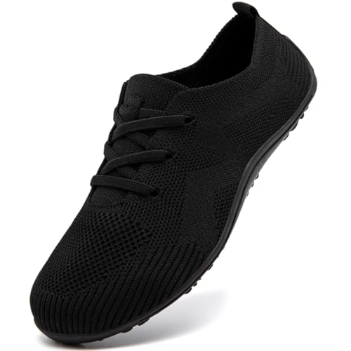 GLYGML Barefoot Flat Shoes Women Slip on Casual Walking Sneakers Non Slip Gym Athletic Workout Trainers Lightweigh Breathable Black 7.5