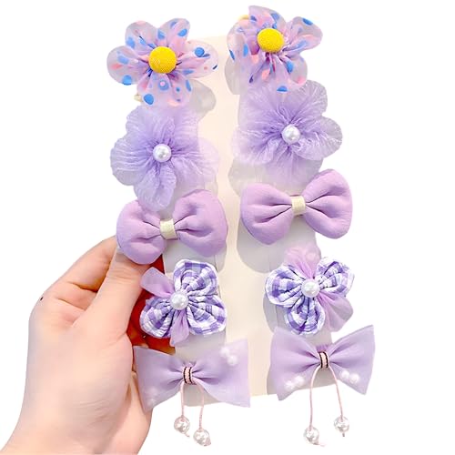 SYGA 10-Piece Baby Hair Clip Set for Girls Delicate Bows, Flowers, and Heart Patterns Hair Pin Soft and Charming - Purple