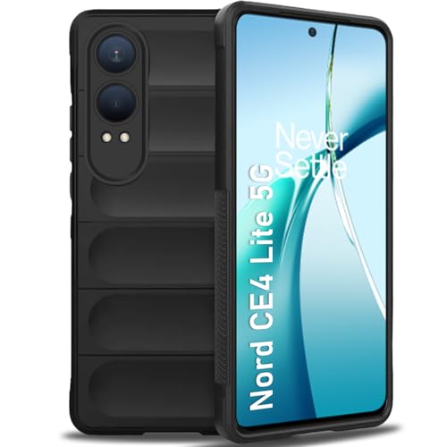 Image of TheGiftKart Liquid Silicon Back Cover Case for OnePlus Nord CE 4 Lite 5G | ShockProof Military Grade Protection | Micro-Fibre Cloth On Inner Side | Built-in Anti-Slip Grip Back Case Cover (TPU, Black)
