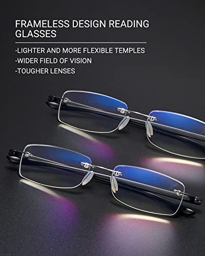 Teraise 2-Pack Rimless Reading Glasses For Men Women, Enjoy Wider Vision Blue Light Blocking Reading Glasses With Sturdy Lens,Ultralight Computer Reader Reduce Eye Strain(2.0X) #TOP1
