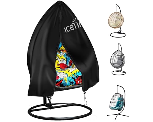 Icetimer Upgraded Egg Chair Cover - Waterproof Windproof Heavy Duty Large Patio Hanging Swing Seat Cover With Zipper 190x115cm Black