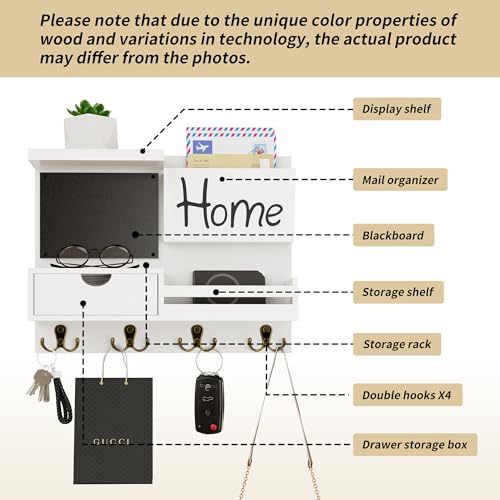 Dvobez DVOBEZ-10013 Farmhouse Key Holder For Wall With Mail Organizer - Easy Installation Wall Mount Organizer, Includes Chalkboard, Drawer, Wallet Holder & 4 Double Hooks thumb #5