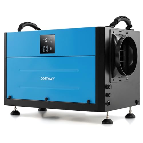 COSTWAY 124 PPD Commercial Dehumidifier, 1300 Sq.Ft Crawl Space Dehumidifier with 9.8 FT Drain Hose & Wired Remote Control Panel, Ideal for Basement, Warehouse, Job Site (Blue)