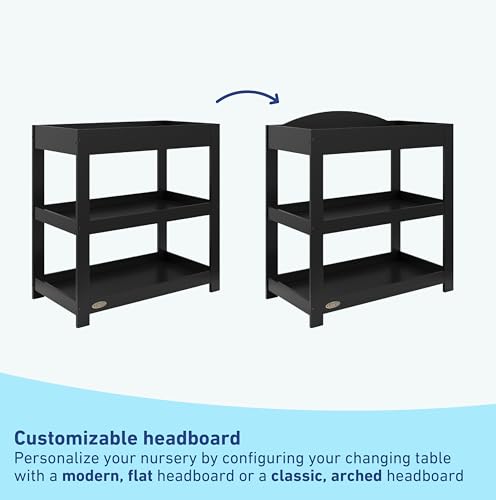 Image of Graco Customizable Changing Table with Water-Resistant Changing Pad (Black) - Customizable Modern Flat or Classic Arched Headboard, Baby Diaper Changing Pad Included