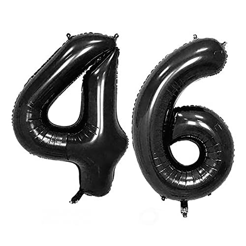 Globos de 100 cm con el número 46, para cumpleaños, 100 cm, globos gigantes de aire o helio, para niñas, jóvenes, aniversarios, ocasiones especiales, XXL, color negro Cover