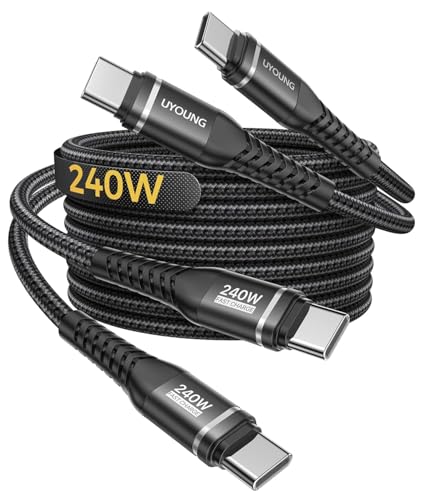 USB C to USB C Cable 240W [6FT, 2Pack] PD Type C Fast Charging Cord Braided USBC CarPlay Cable for iPhone 17 Pro Max, 16 15, iPad Pro/Air/mini, MacBook, Samsung Galaxy S26/S25/S24, Laptops - Black