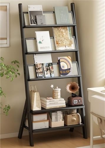 Brown Floor Standing Magazine Rack - 64CM Ladder Shelf Organizer for Office & Home, Durable Bookshelf & Newspaper Holder, Stylish Storage Solution