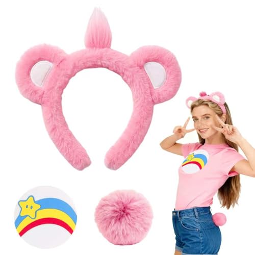 Kazunark 3 Stück Bär kostüm Damen Set bären ohren Schwanz Aufkleber Kinder Erwachsene bärenkostüm Bär kostüm Zubehör für Karneval Halloween Cosplay Mottoparty(Rosa)