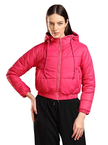Image of KOTTY Women's Solid Full Sleeve Zipper Hooded Neck PuffercJacket