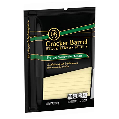 Cracker Barrel Black Ribbon Natural Slices Vermont Sharp White Cheddar Cheese Slices, 8 ct. Pouch