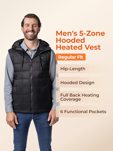 Image of ORORO 5-Zone Lightweight Heated Vest for Men, Puffer Heating Vest with USB-C Rechargeable Battery