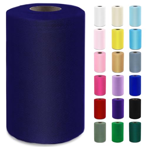 Image of Navy Blue Tulle Fabric Roll 6 Inch x 100 Yards Tulle Ribbon
