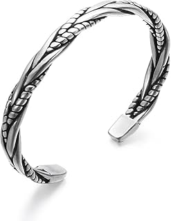 925 Sterling Silver Bangle for Men, Vintage Open Bracelet, Retro Twisted Braided Open Cuff Bracelet